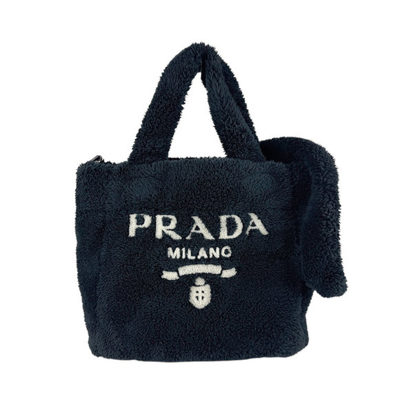 Prada Terry Mini Tote Pile Handbag Shoulder Bag, Black, Women's, 1BG447 z6519 - Picture 1 of 5